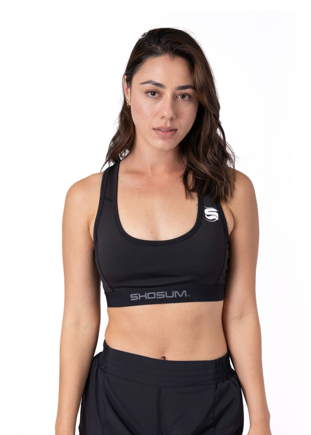 Women's Black Mesh Band Sports Bra